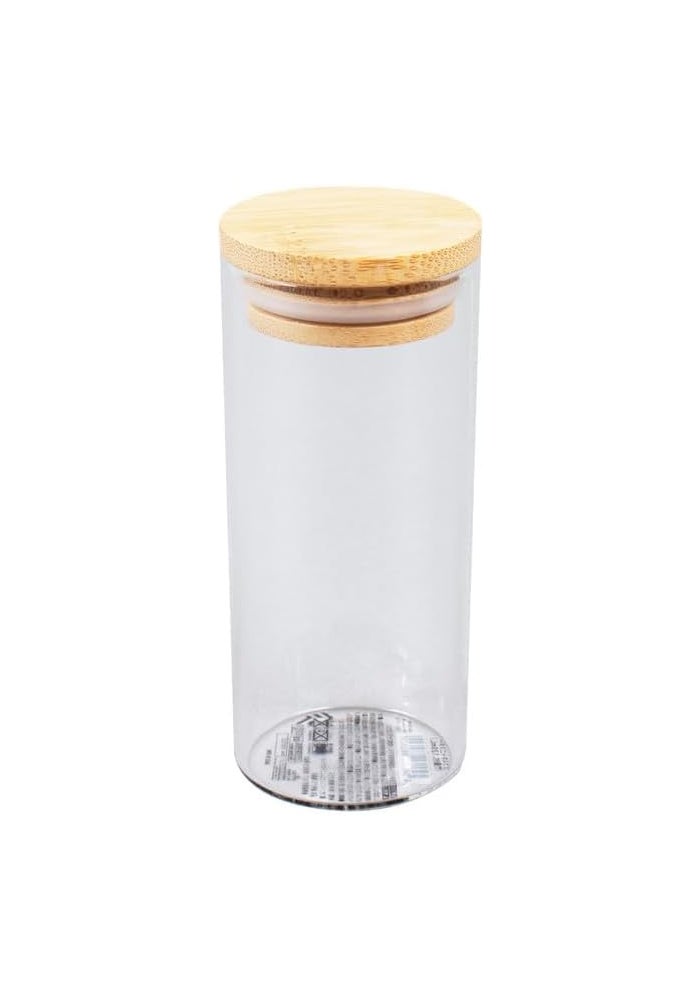 Daiso Glass Canister with Bamboo Lid 120ml - Airtight Storage Jar for Spices, Tea, and Coffee